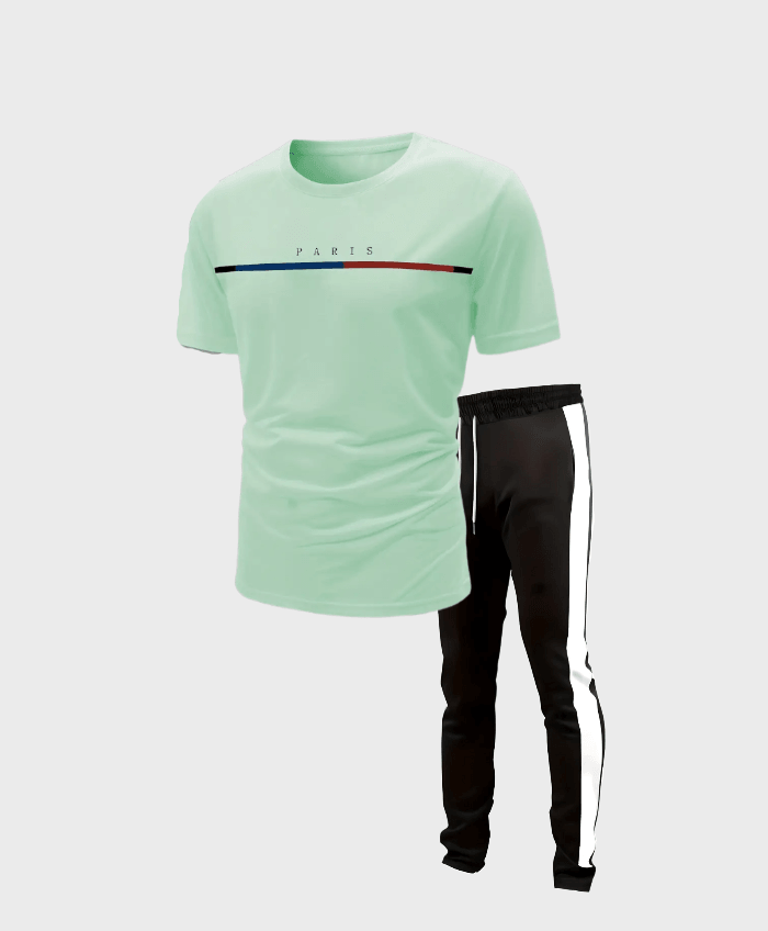 Paris - 2-delige set mint groen t-shirt en zwarte trackpants - Miller-Mode