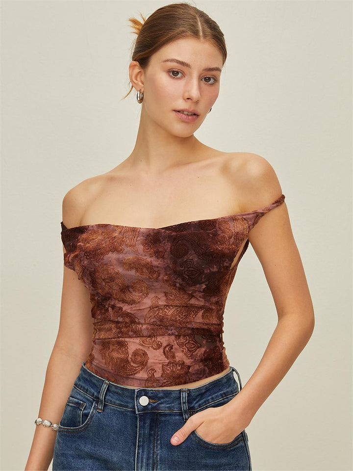 Bedrukte off-shoulder tank top