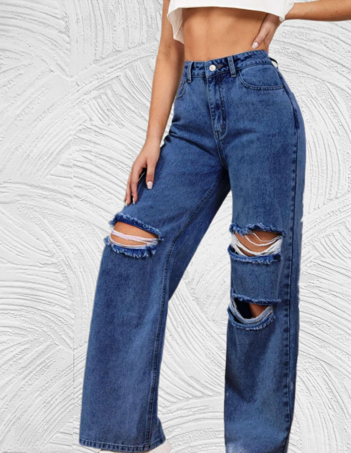 Clarissa - Losse jeans met hoge taille en gescheurd ontwerp - Miller-Mode