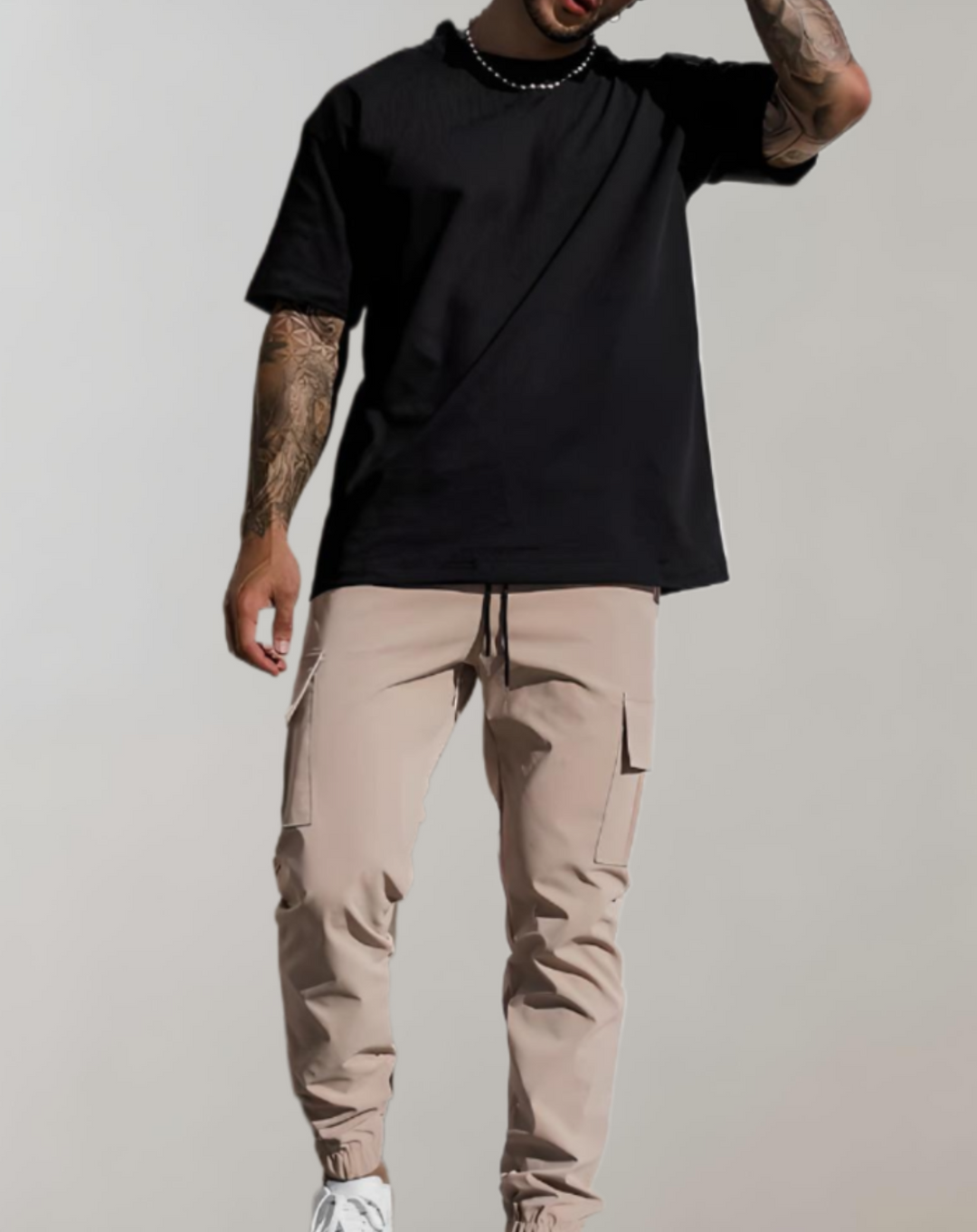 Slim fit, effen kleur jogger met meerdere zakken en rekbare taille