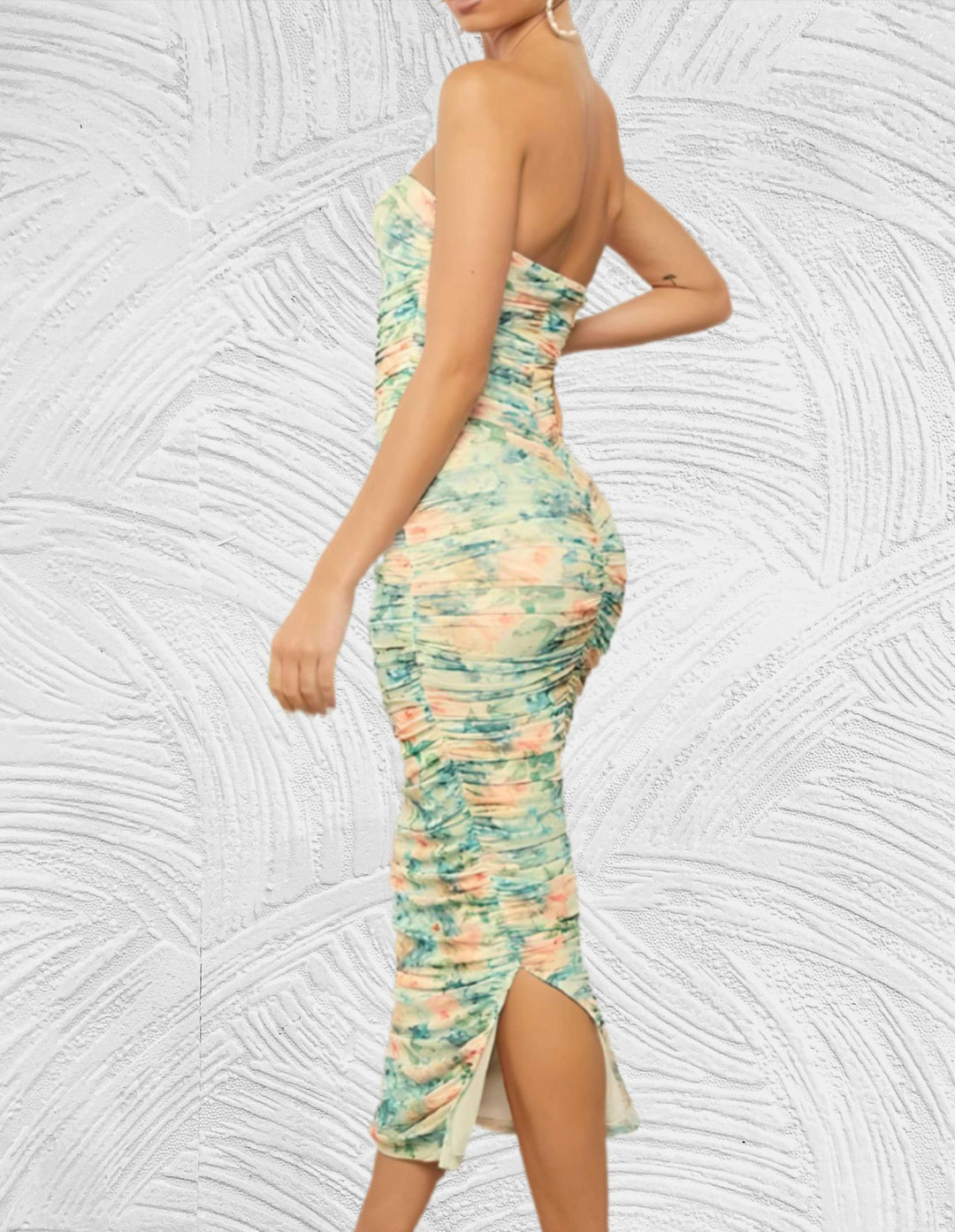 Linea - Lange bodycon kokerjurk met bloemenprint en zijsplit - Miller-Mode