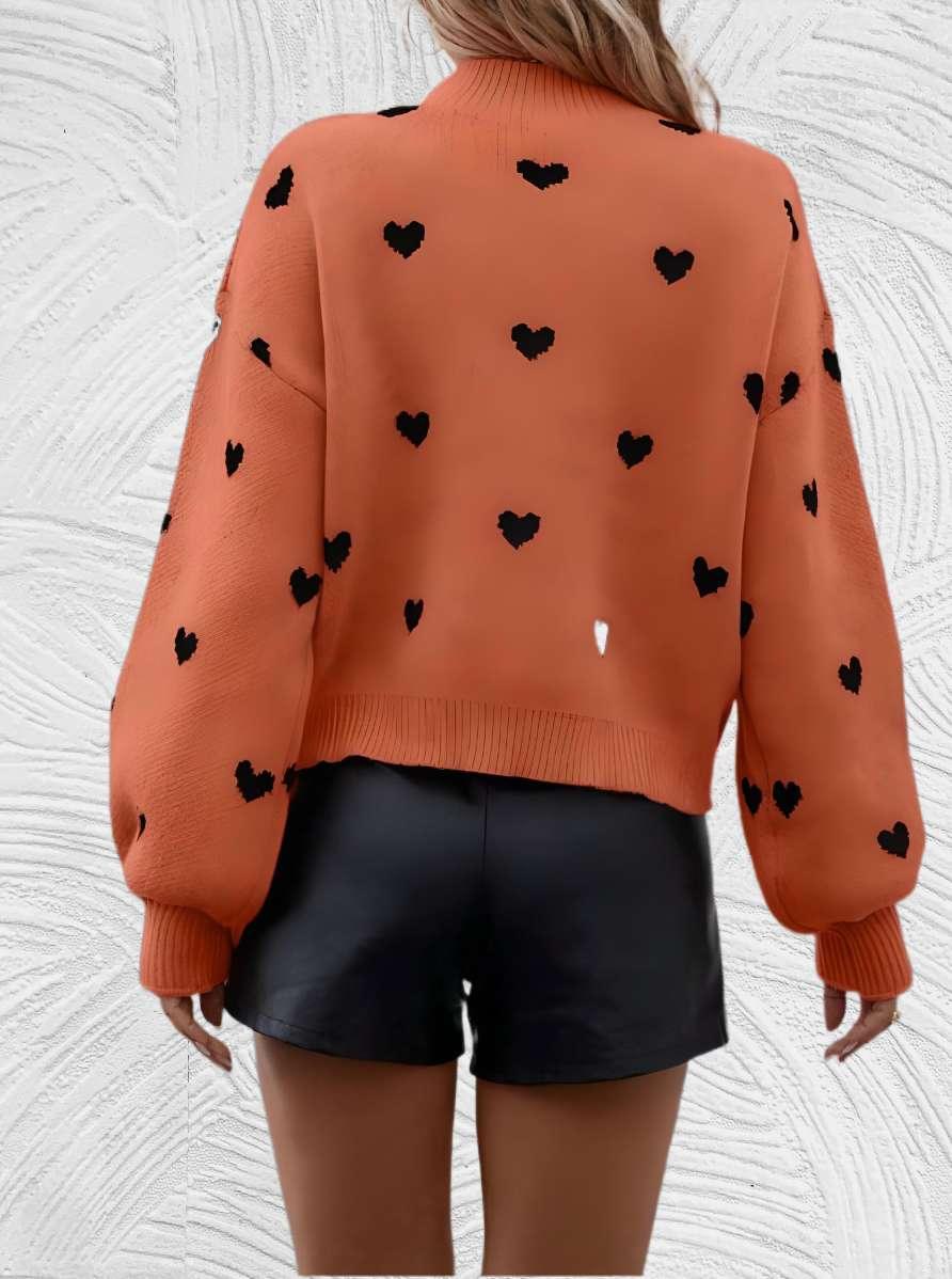 Heart- Oversized trui met ronde hals en hartjesprint - Miller-Mode